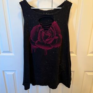Black Sleeveless Top with Pink Rose Design
